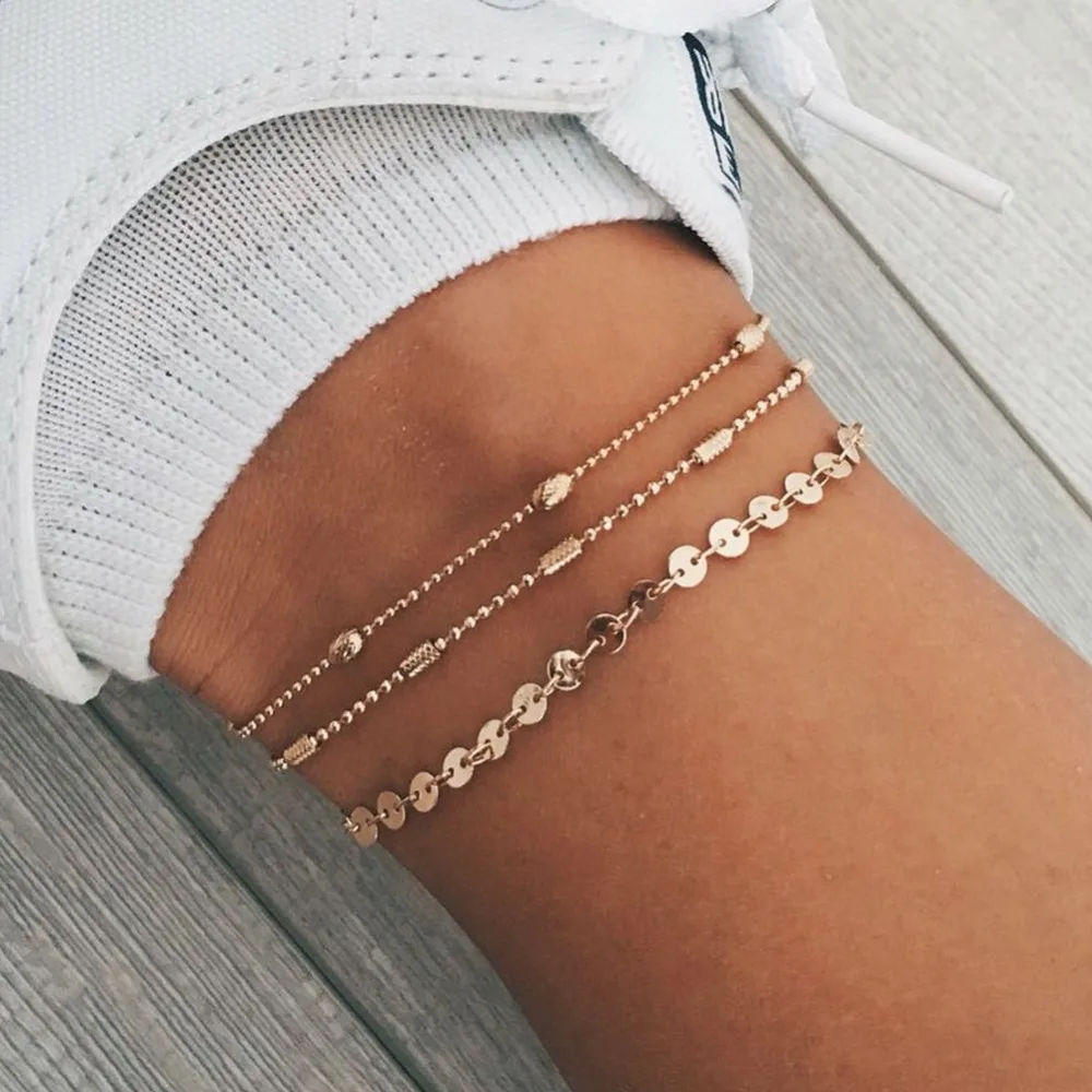 3 шт./компл. пляжные Стиль цепи браслеты крошечные блестки заявление ножные из