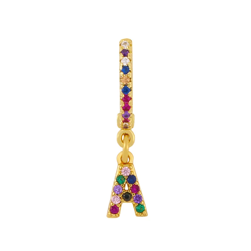 

26pcs/set Wholesale 1pcs Small 26A-Z Initial Letter Drop Earrings For Women Cute Alphabet Earring Copper Huggie Rainbow Jewelry