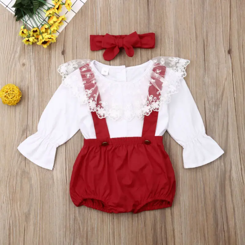 

Newborn Baby Girl Clothes Cute Lovely Lace T-Shirt Long Sleeve Shorts Pants Tops Top Bib Pants Headband Daily Wear Kid Outfits