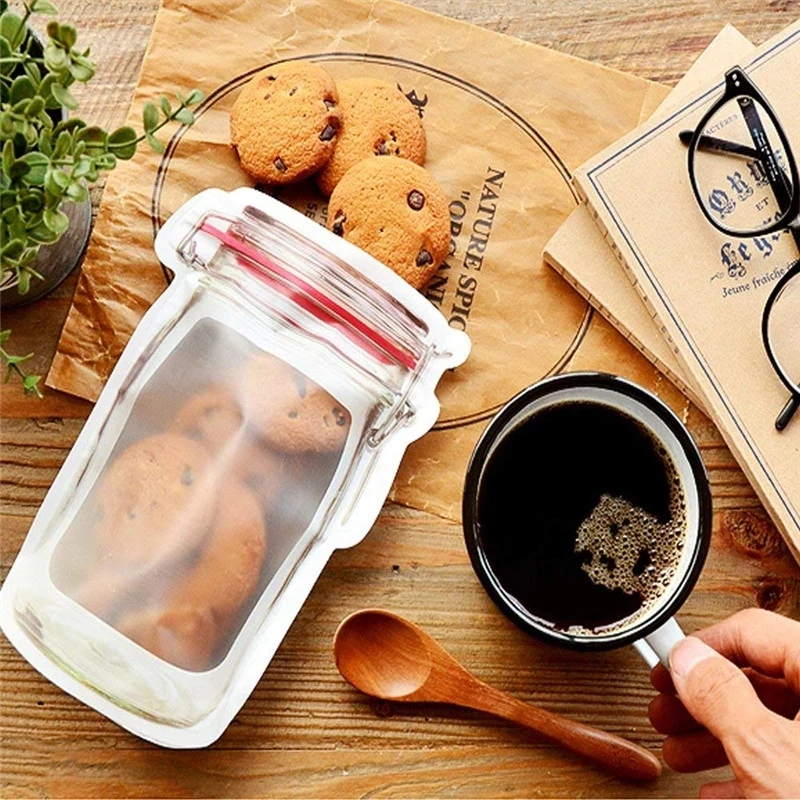 

Reusable Mason Jar Bottles PE Bags Nuts Candy Cookies Bag Seal Fresh Food Storage Snacks Zipper Sealed Kitchen Organizer Bags