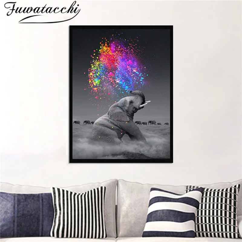 

Fuwatacchi Abstract Canvas Oil Painting Elephant for Home Design Posters and Prints Wall Pictures for Living Room No Frame
