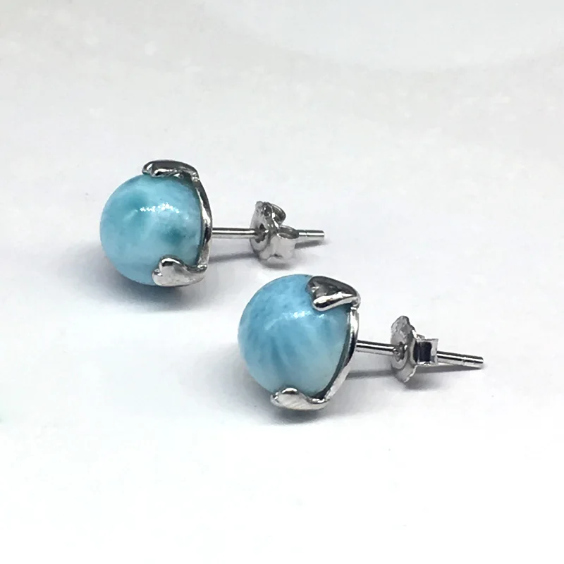 Женские серьги из серебра 925 пробы с синим ларимаром|Серьги-гвоздики| |