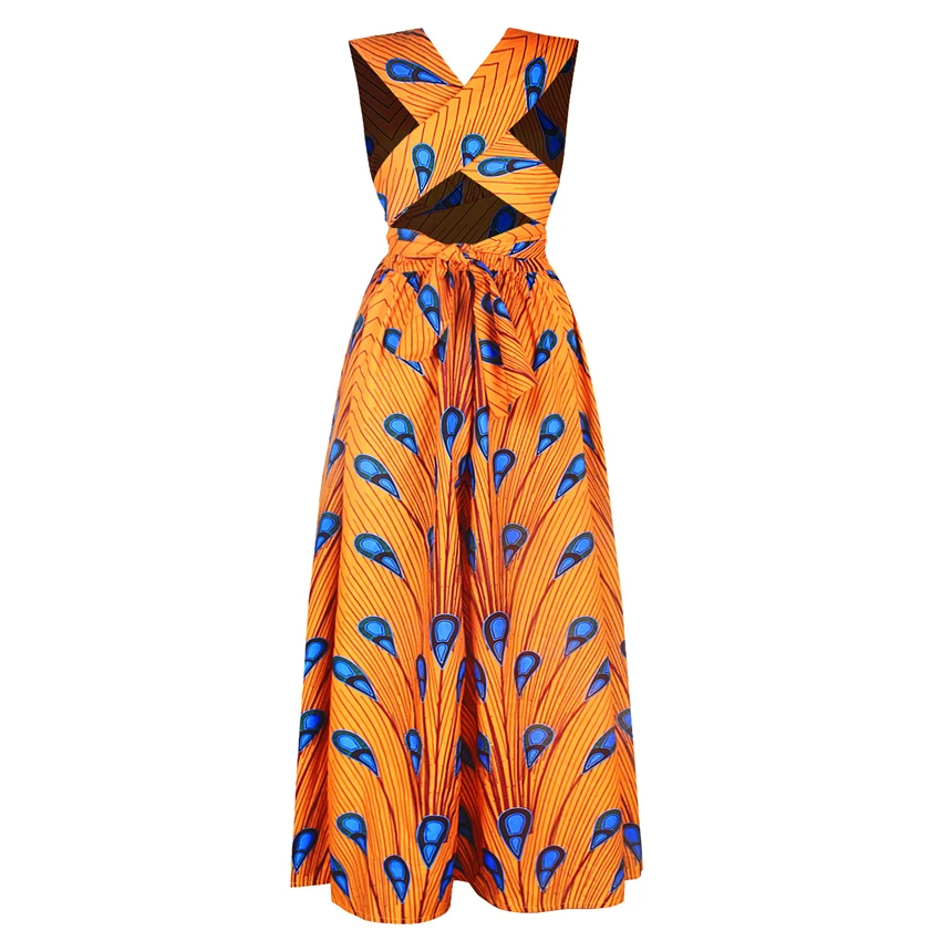 

2020 News African Clothes Party Sexy Dashiki Bzin Traditional Print Sleeveless Afircan Dresses for Women Fashion Robe Africaine