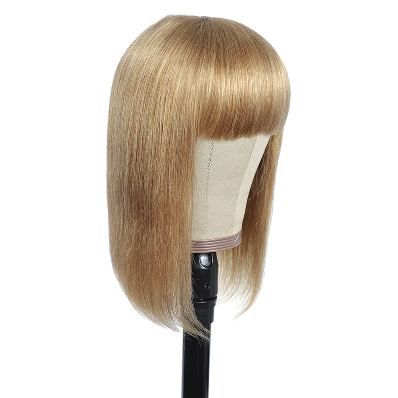 

Wig With Bangs Human Hair Honey Blonde Color Full Machine Made Straight Short Bob For Black Women For Party Daily Use GOOD HAIR