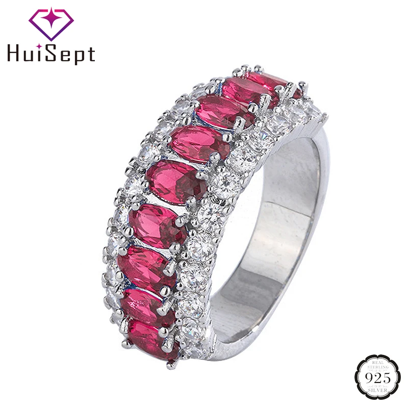 

HuiSept Charm Rings for Women 925 Sterling Silver Jewelry Accessories with Ruby Sapphire Zircon Gemstone Wedding Engagement Ring