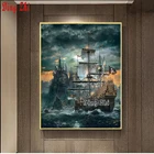 Картина из страз пиратский корабль, полноразмернаякруглая вышивка крестиком, мозаика 5D сделай сам, подарок для домашнего декора
