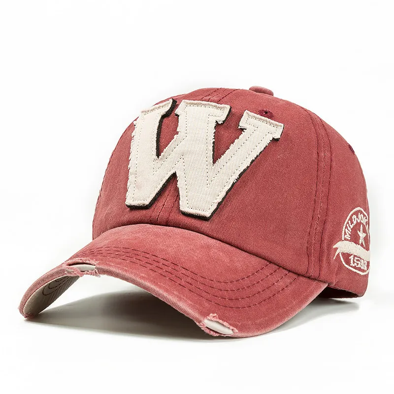 Хлопчатобумажные вышитые буквы W бейсбольная Кепка Snapback Кепка s Bone casquette шляпа Distressed носить облегающие шляпы для мужчин на заказ шляпы