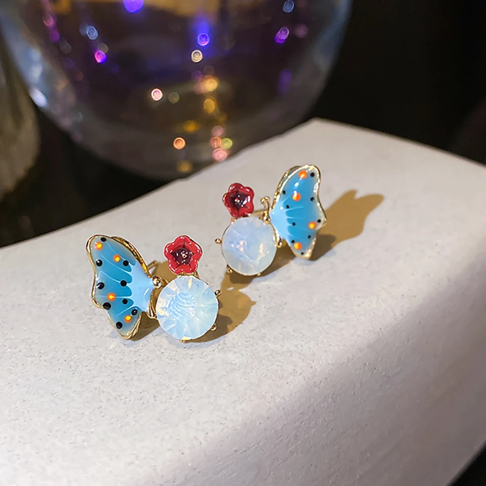 Сладкий с принтом бабочки бриллиантами и серьги гвоздики красочные в виде цветов