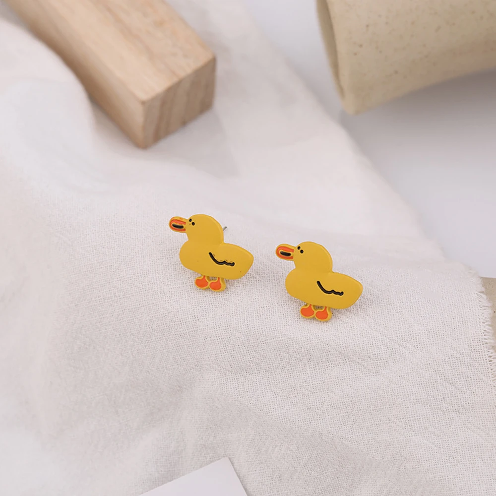 

Серьги-гвоздики женские, желтые, с изображением утки, лягушки