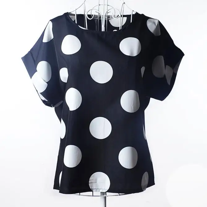 

Dot Print Women Blouses Ladies Tops Short Sleeve Roupas Feminina Tropical Chiffon Shirt Loose Shirts Women Bluzki Damskie