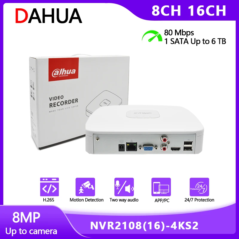 

Dahua NVR2108-4KS2 NVR2116-4KS2 4K NVR POE 8CH 16CH H.265 Smart 1U Lite Surveillance Network Video Recorder IP Cameras System