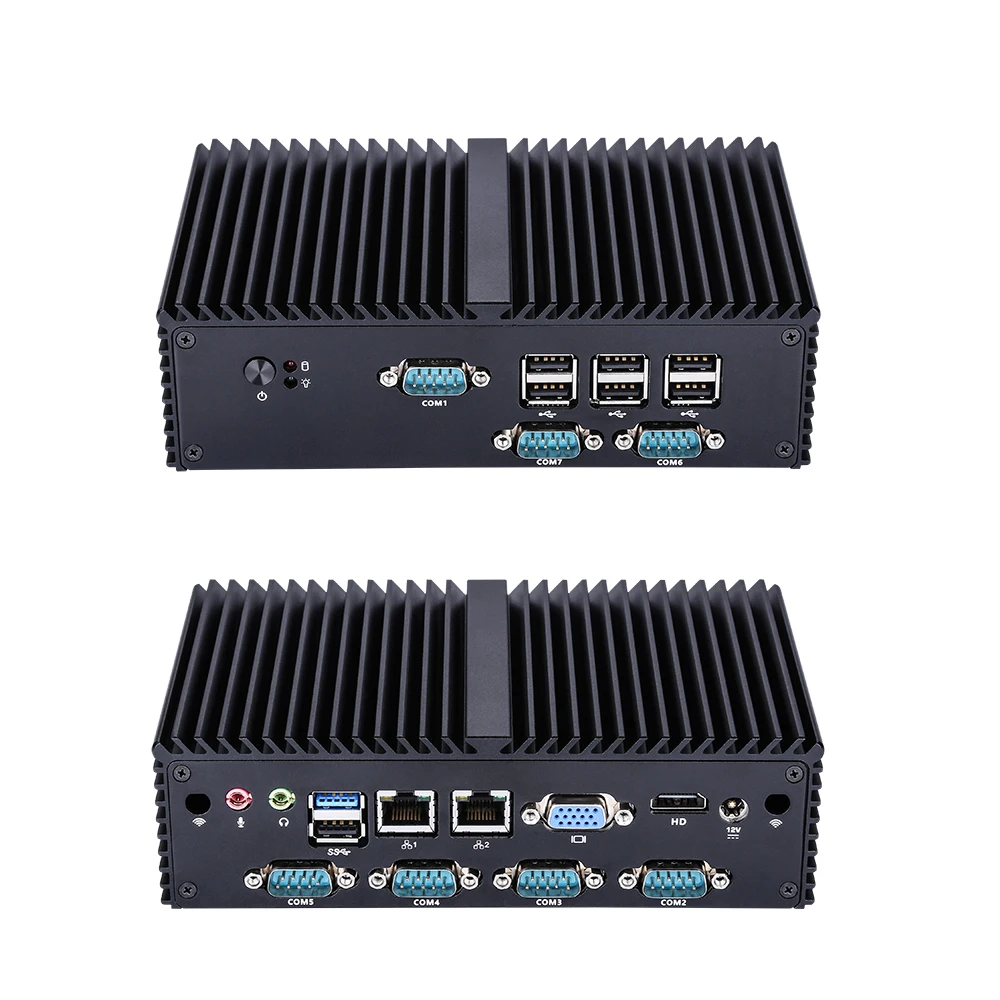 7 RS232 Micro Linux четырехъядерный J1900 промышленный безвентиляторный брандмауэр мини-ПК, поддержка LPT, PS2