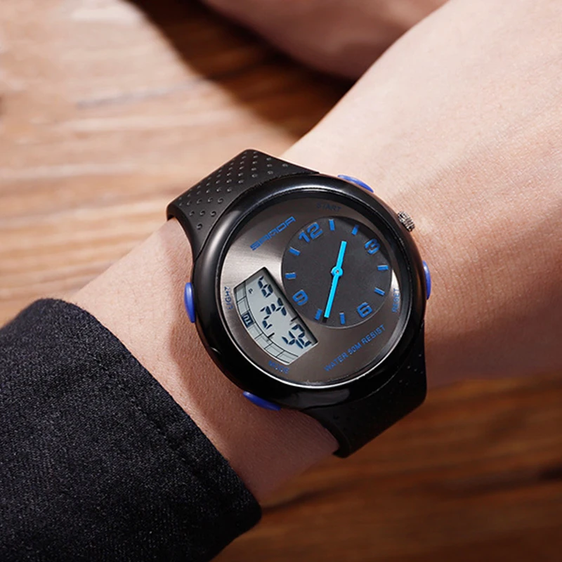 

Часы наручные Sanda Мужские Цифровые, спортивные Роскошные Кварцевые водонепроницаемые в стиле милитари, с хронографом, черные