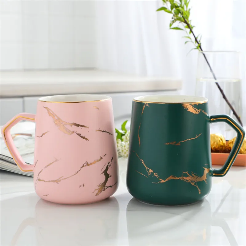 Скандинавский керамический Мраморный Узор кофейная кружка с крышкой и ложкой