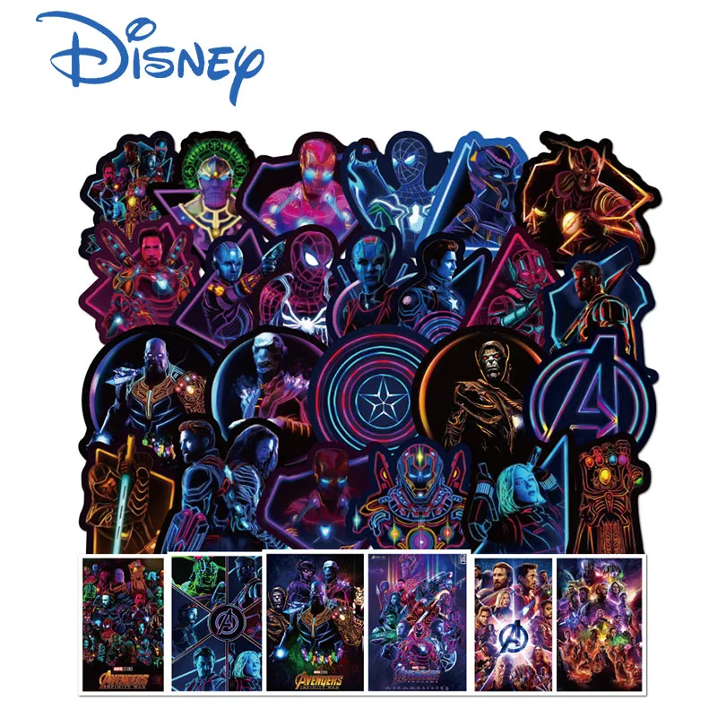 

Светящиеся чудо-наклейки Marvel Disney 100 шт./компл., крутые Мстители, чемодан, скейтборд, гитара, ноутбук, детские игрушки