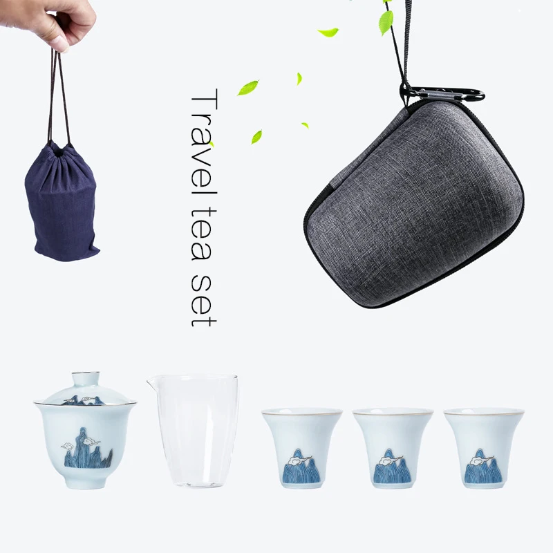 Портативный дорожный чайный сервиз на открытом воздухе 3 мини чашки 1 фарфоровый