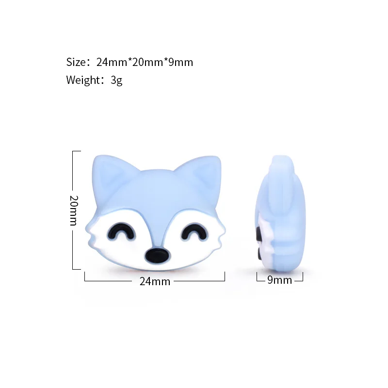 Chenkai 50PCS Fox Shaped Baby Silicone Beads Teether Baby Cartoon Teething For Baby Nursing Teething Necklace Pacifier Clips