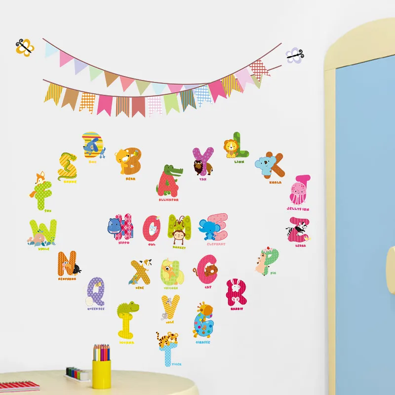 

cartoon 26 letters animals wall decals kids rooms bedroom home decor diy wall stickers baby birthday party diy posters