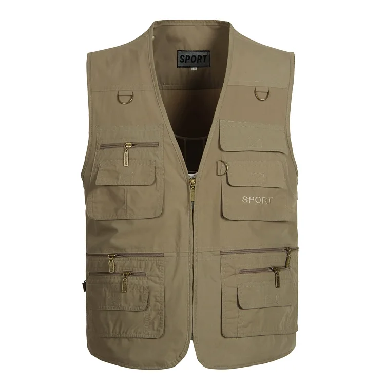 

HOO 2020 Men's New Summer Multi-Pockets Quick-Drying Thin V-neck Zipper Vest