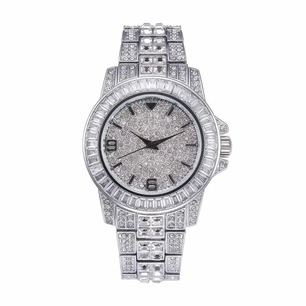 GUCY AAA ICED OUT хип-хоп наручные часы с микро pave CZ браслет из нержавеющей стали Прямая поставка - Цвет: Silver