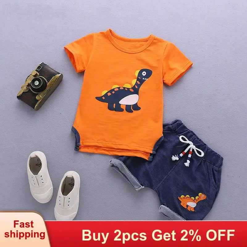 Melario Boys Clothing Sets 2020 Summer Fashion Stripe Kids Short Sleeve White T-shirt+Plaid Culottes 2Pcs | Детская одежда и обувь