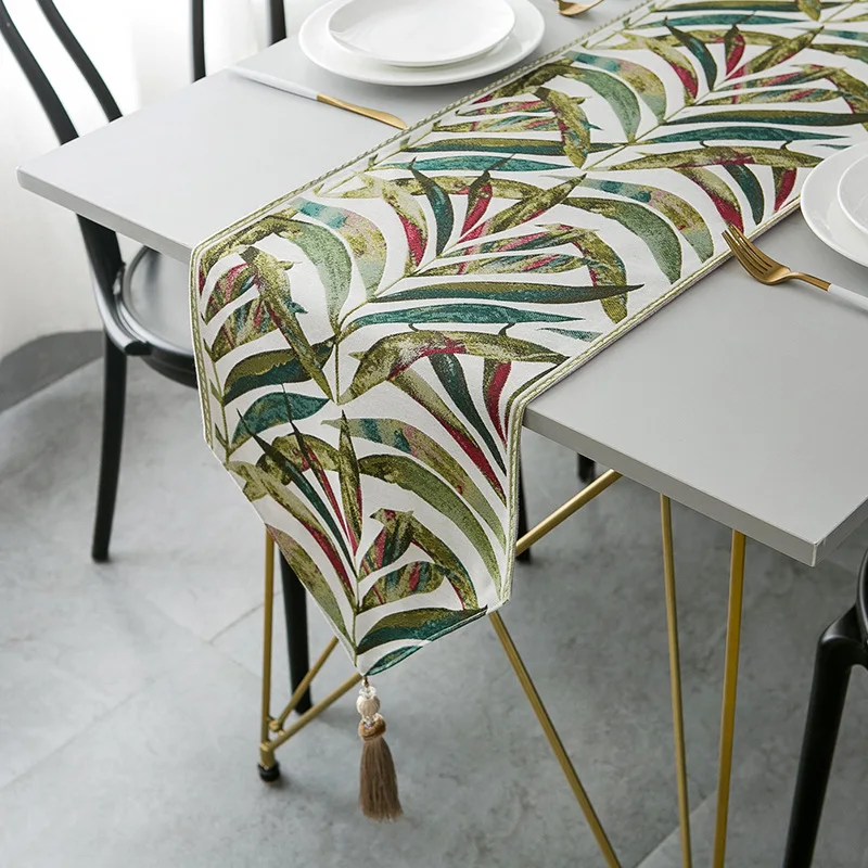 

Colorful Leaves Jacquared Table Runners High-grade Luxury Tassels Throw Runners Dining Table Shoe Cabinet Covers Table Cloth