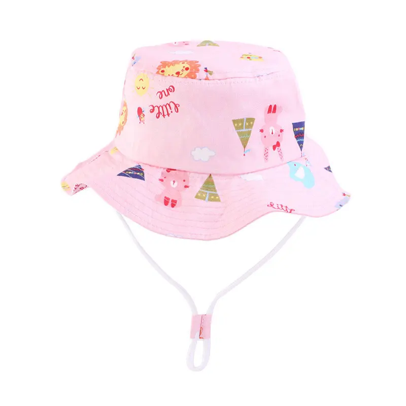 

Spring Baby Thin Cartoon Strap Animal Hat Print Bucket Hat Cotton Fisherman Hats Kids Summer Toddler Boys Girls Panama Sun Cap
