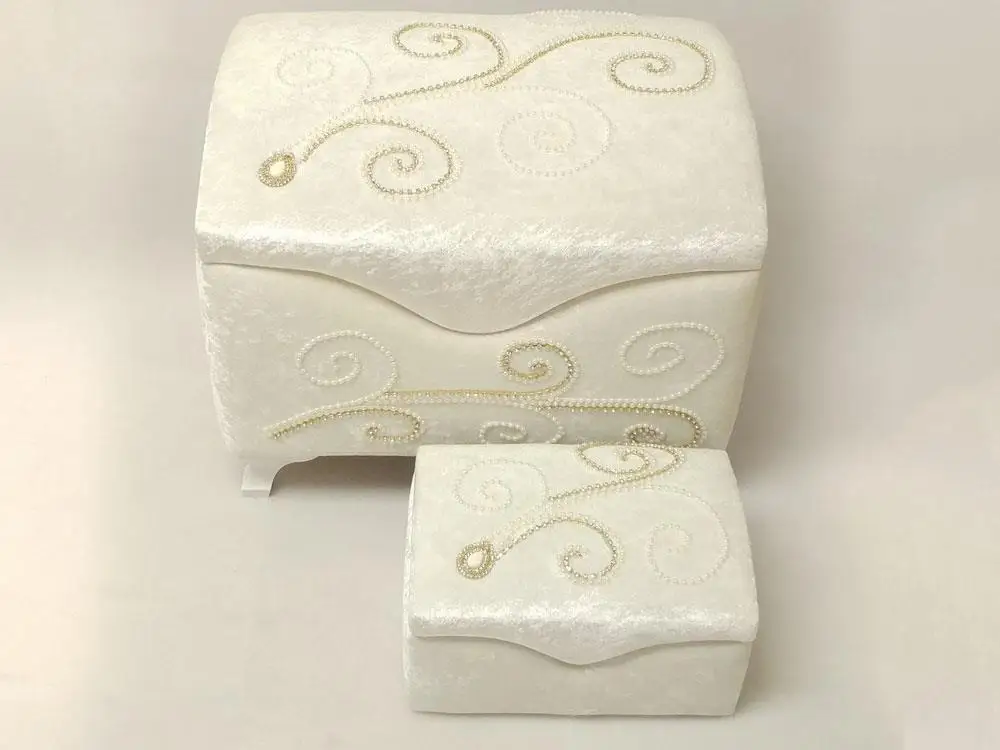 

Model Storage Trunk and Chest Covered with Dowry Pearls and Lacy 2 Pieces Cream