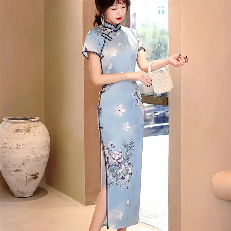 

Платье-Ципао женское атласное на пуговицах, вечернее приталенвечерние, с воротником-стойкой, в китайском стиле, ручная работа, лето