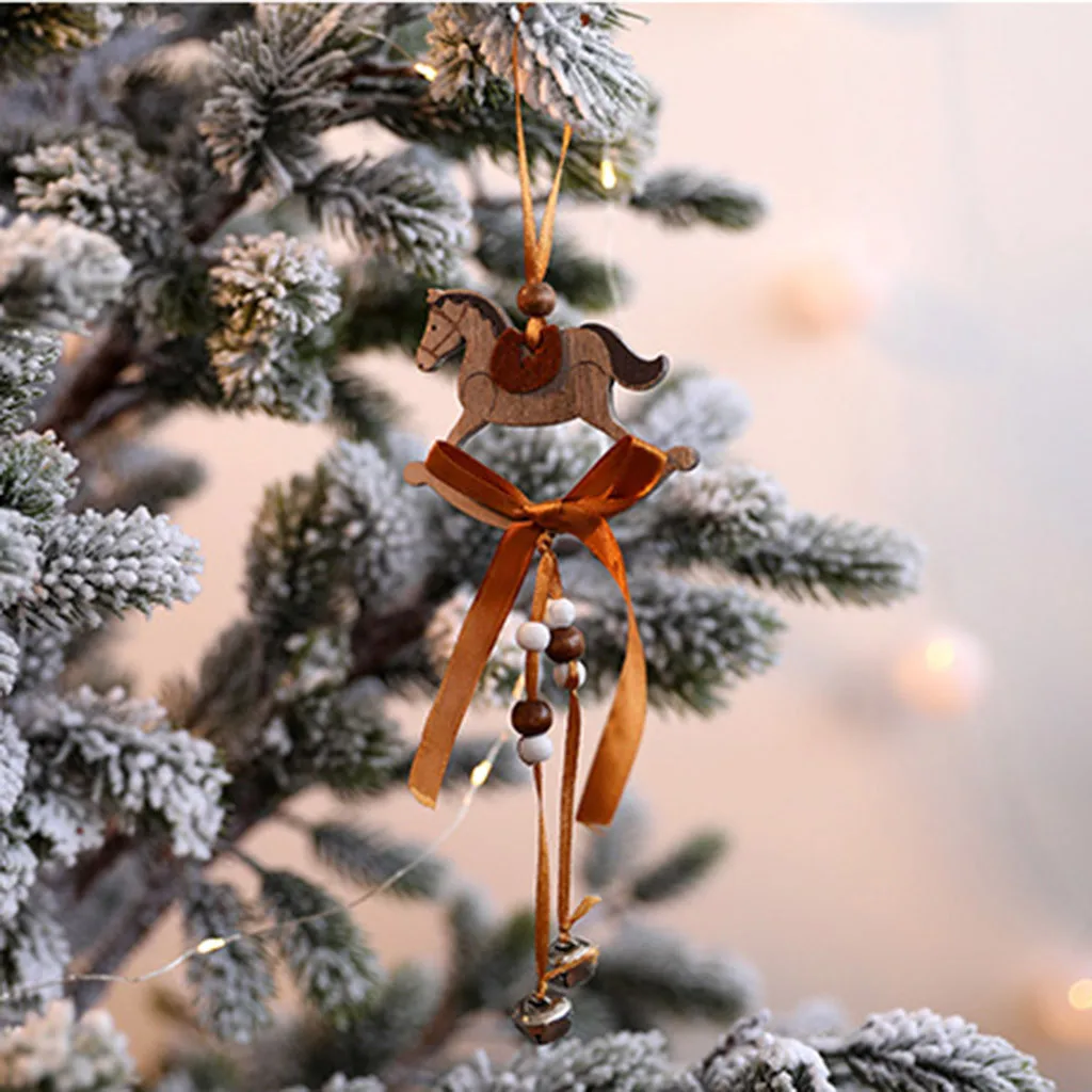 Рождественский мультяшный колокольчик с лошадью деревянное украшение животными