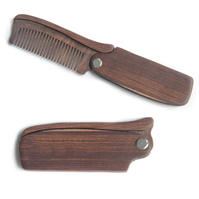 Folding Wooden Beard Comb Men's Waves Brush Hair Beard & Mustache Comb Sandalwood Comb Everyday Grooming Use with Balms And Oils