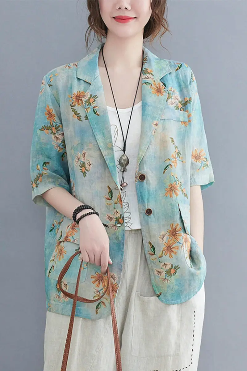 Кардиган из волокна рами свободного кроя с принтом в стиле ретро рубашка жакет на