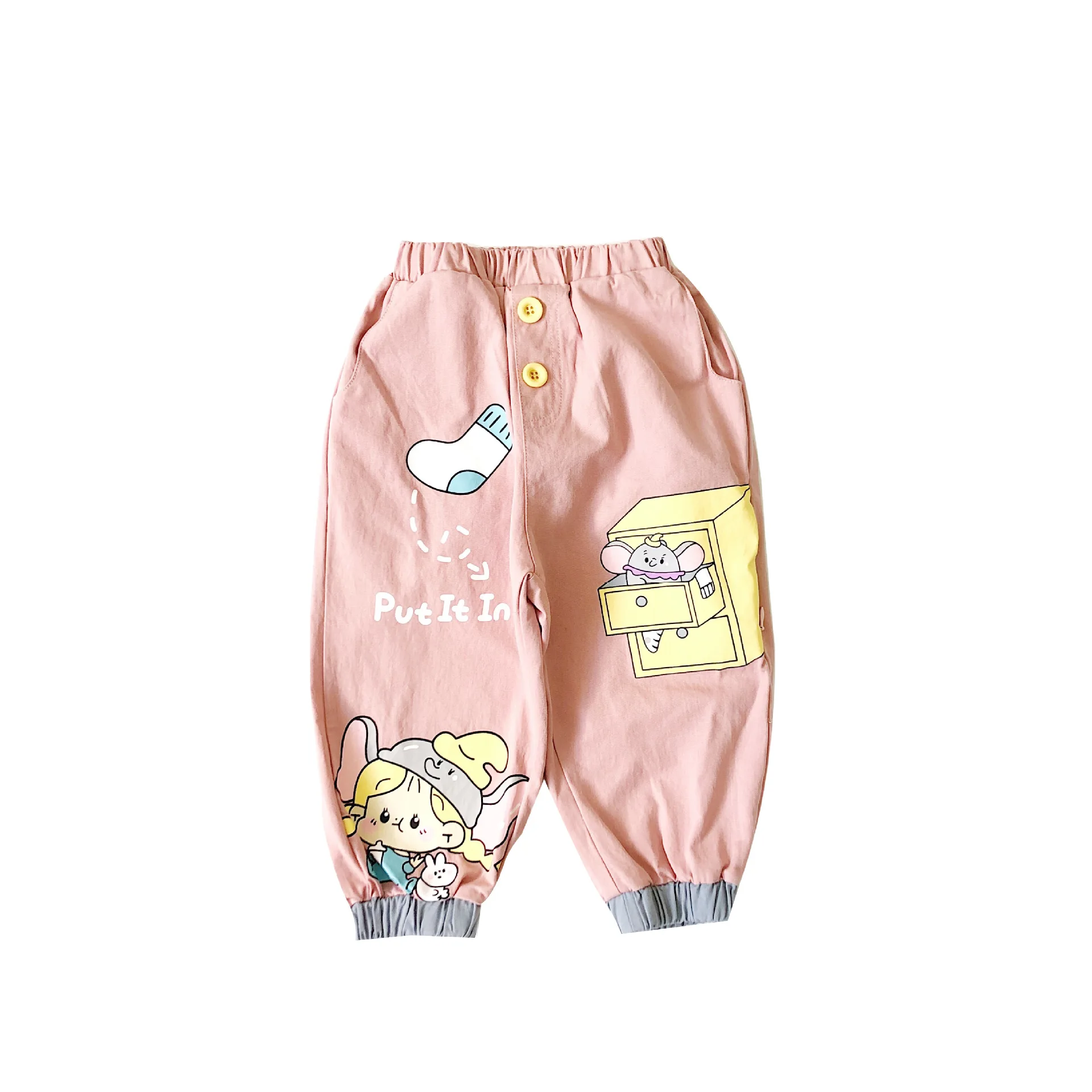 Розовый Tonytaobaby/Новые Осенние штаны с рисунком для маленьких девочек розовые штаны с изображением слона для девочек детские осенние - Цвет: Розовый