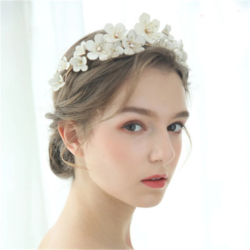 Hot White Flower Bridal Hairpins Beauty Handmade Floral Crown Wedding Jewelry Hair Accessories Rhinestone for Bride | Свадьбы и