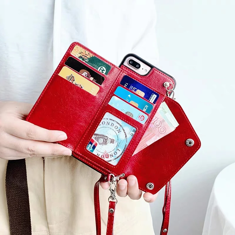 wallet strap case for iphone 1112 13 Pro Max XR X XS MAX 7 8 plus case cover luxury leather card shoulder lanyard phone bag capa