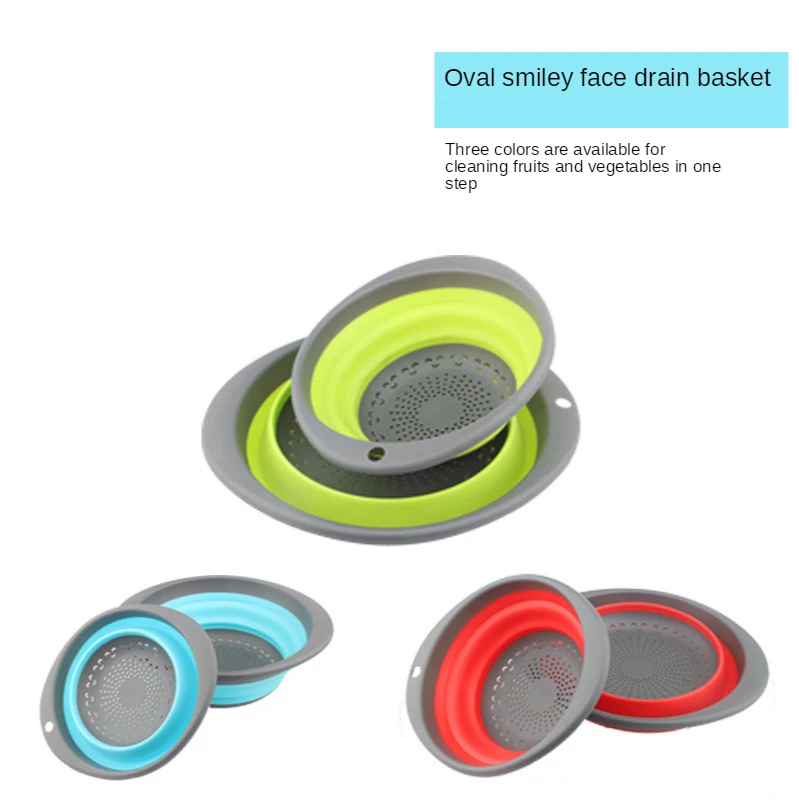 

Folding drain basket 2-piece set double layer fruit basket oval kitchen vegetable washing basket household fruit plate