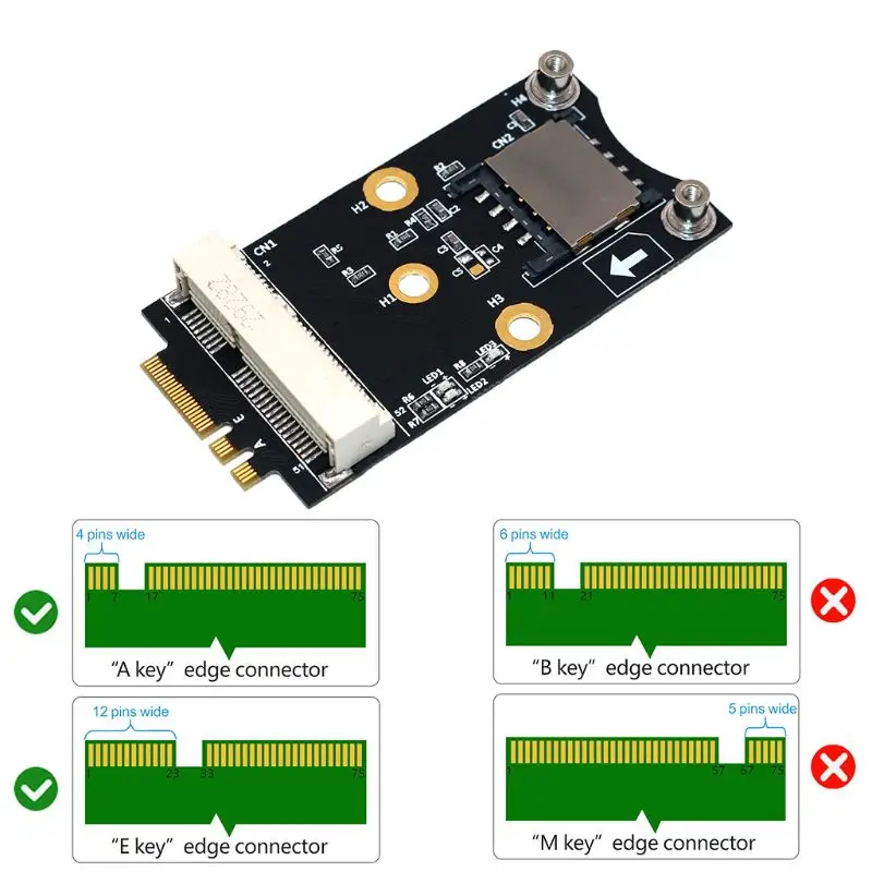 Mini PCI E к M.2 (NGFF) ключ A/E адаптер с слотом для sim карты WiFi WWAN LTE модуль 3G/4G чистая работа