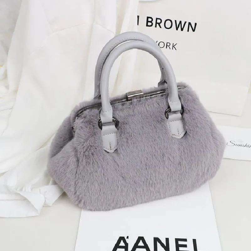 

Hand-held Plush Bag New Autumn Winter Fashion Pure Color Single Shoulder Cross-body Bag Contracted Multi-functional Plush Bag