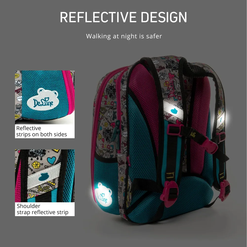 Delune, 7-125, школьная сумка, красивый, сердце, 3D стиль, детские школьные рюкзаки для девочек, мультяшный рюкзак, книга, Mochila Escolar