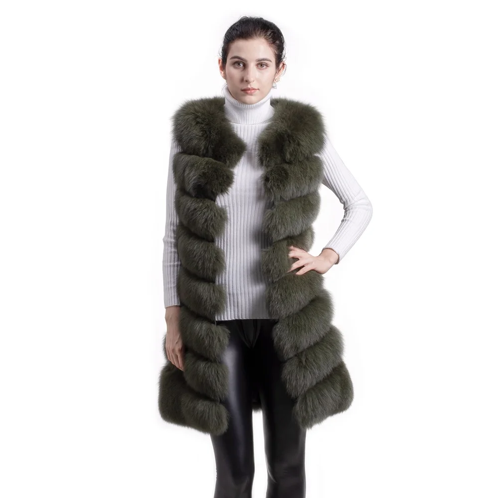 army green Короткая шуба из натурального Лисьего меха QC8048 Новое поступление, горячая Распродажа, удлиненная модель из натурального Лисьего Меховой жилет для женщин и девочек; высокое качество; - Цвет: army green