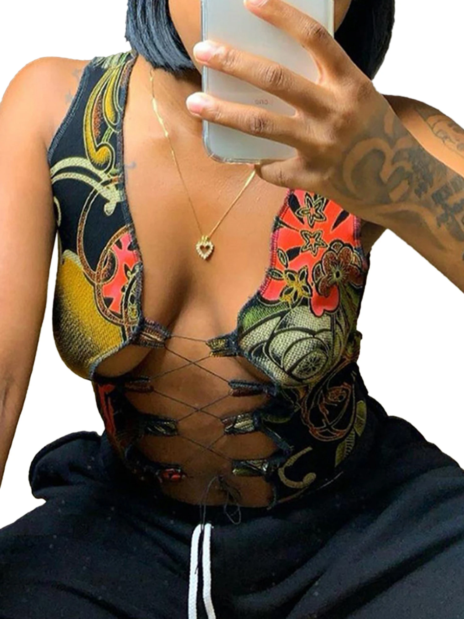 

Кроп-Топ женский с принтом, пикантная модная майка с бандажом спереди, ажурный пикантный клубный жилет без рукавов, рубашки для женщин, на ле...