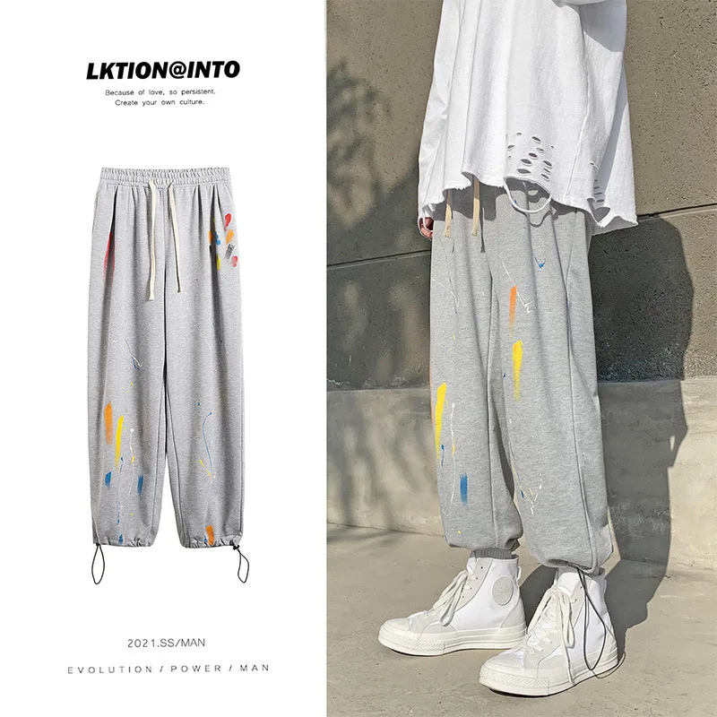 

ICCLEK Splash Ink Pants Men's Autumn Thin Hip-hop Sports Trousers Loose-fitting Casual Pants Cargo Pants Mens Joggers