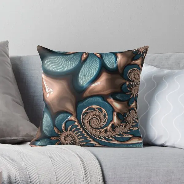 

Teal And Chocolate Swirl Blue Brown Fr Printing Throw Pillow Cover Polyester Peach Skin Fashion Case Car Pillows not include