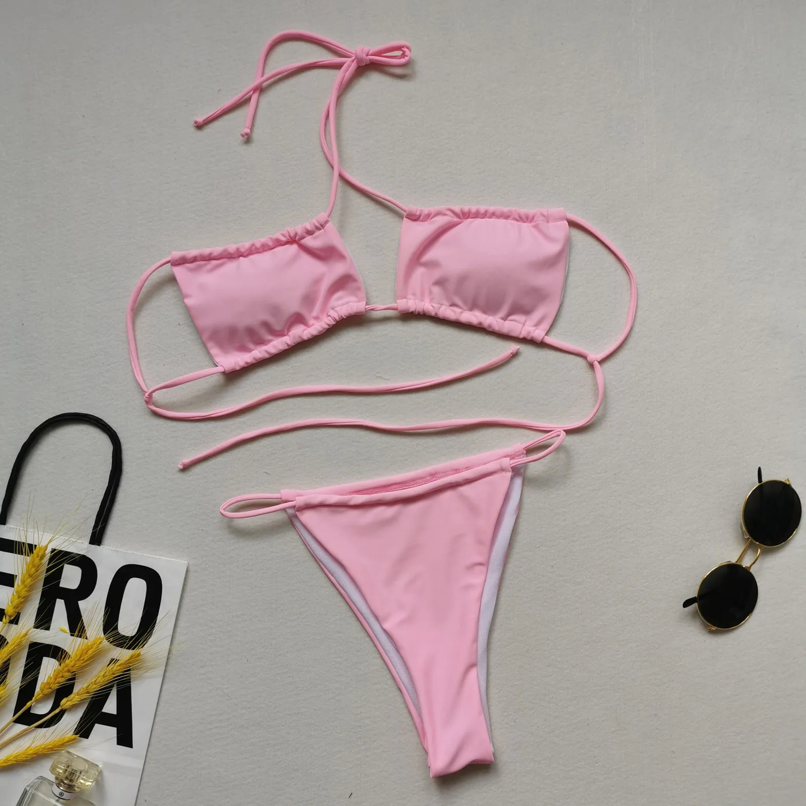 

Thong Bikinis Women Solid Bandeau Bandage Push-Up Brazilian Swimwear Beachwear Low Waist Sexy swimsuit