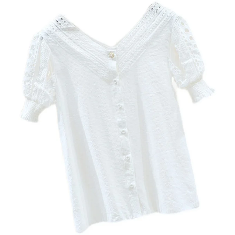 

Chiffon white shirt women's new 2021 summer short sleeve design