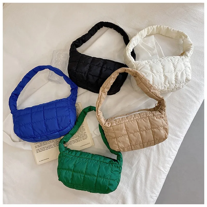 

Fashion Space Pad Cotton Women Shoulder Bag Soft Casual White Female Shopper Bag Lady Nylon Padded Bags Winter Quilted Blown Bag