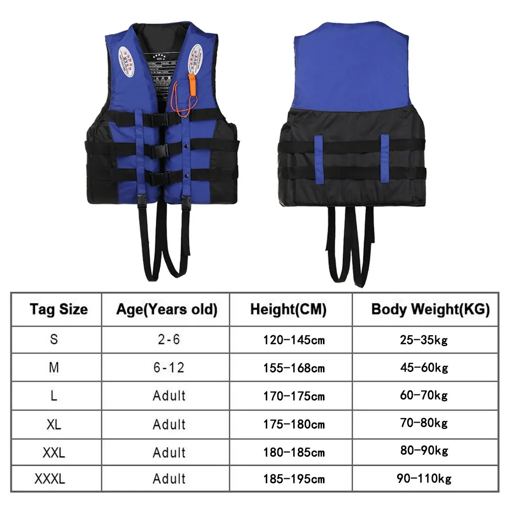 

Universal Outdoor Swimming Boating Skiing Driving Vest Survival Suit Polyester Life Jacket for Adult Children with S -XXXL.