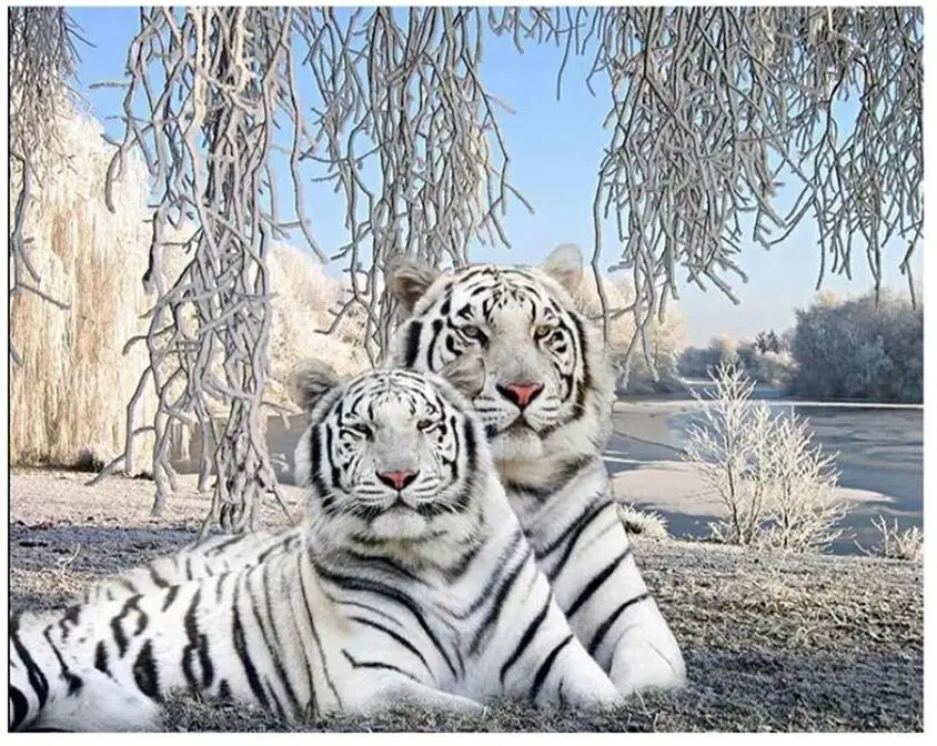 наклейки на стену Зимняя Алмазная краска с белыми тиграми алмазная вышивка