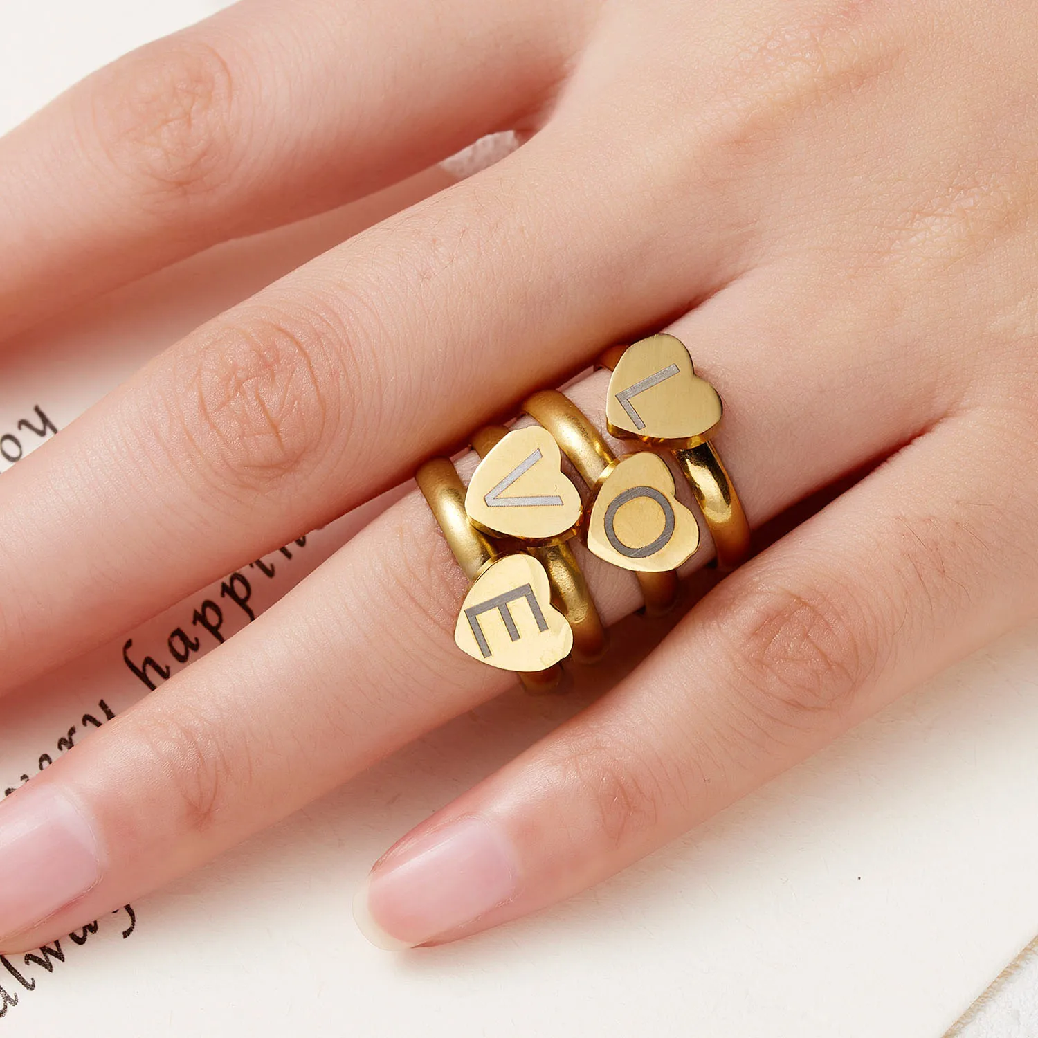 

Rinhoo Love Heart Rings For Women Men Engraved Name Letters Word Adjustable Ring Stainless Steel Lover Jewelry Gift