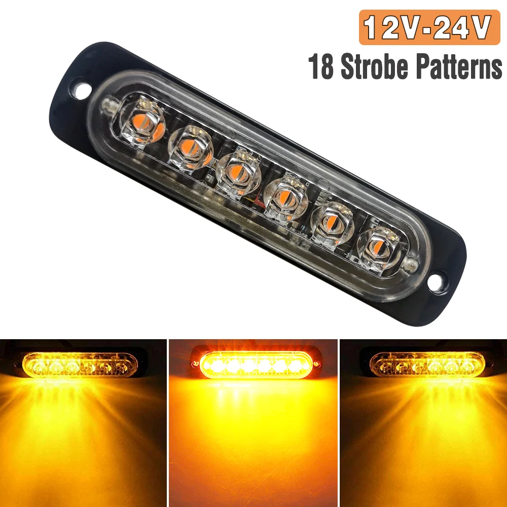 

1X Truck LED Strobe Police Warning Light 6SMD Grille Flashing Side Light Bar Car Trailer Beacon Lamp Amber Traffic Light 12V 24V